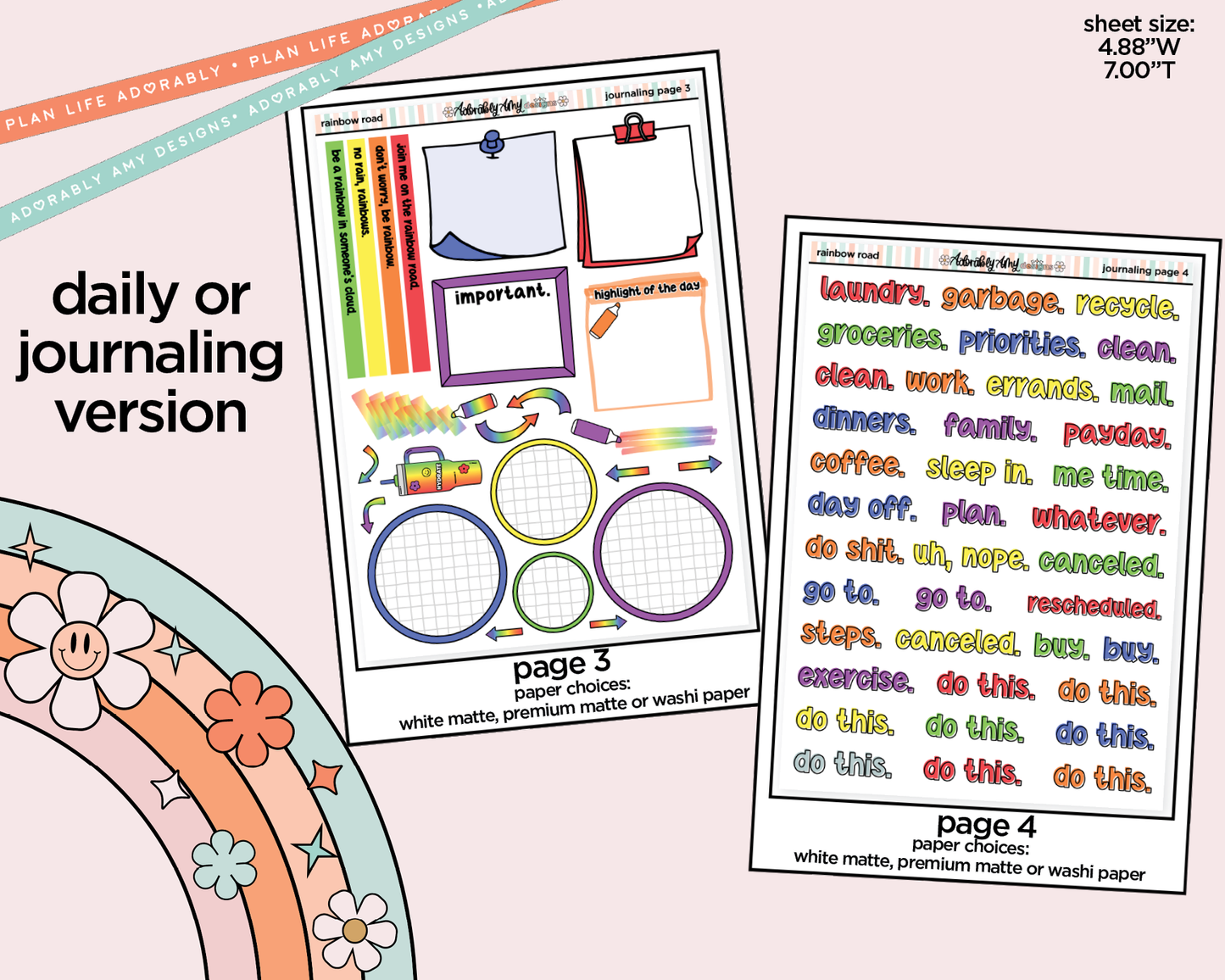 Journaling and Daily Planning Rainbow Road Planner Sticker Kit