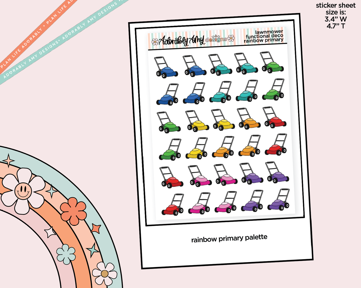 Rainbow Lawnmowers - Lawnwork Doodled Icon Stickers - Adorably Amy Designs