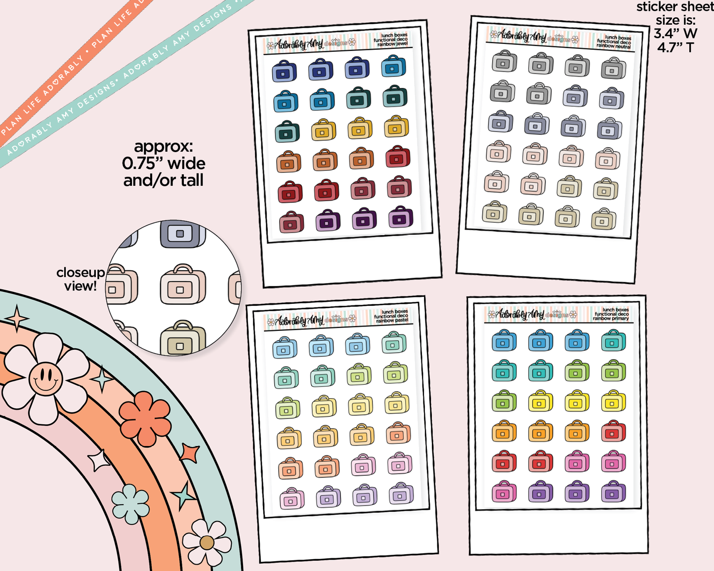 Rainbow School Lunchboxes Doodled Stickers for any Planner or Insert