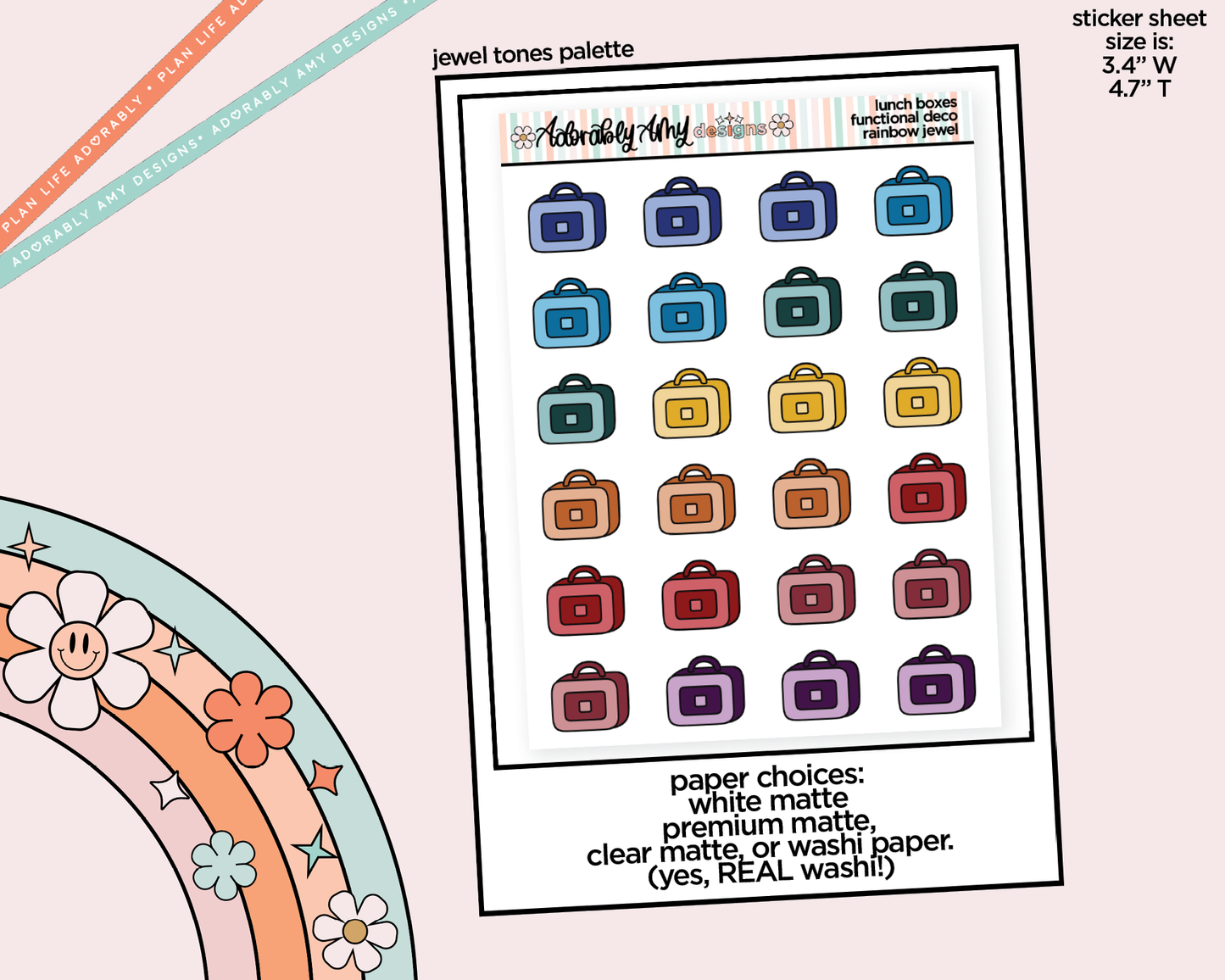 Rainbow School Lunchboxes Doodled Stickers for any Planner or Insert