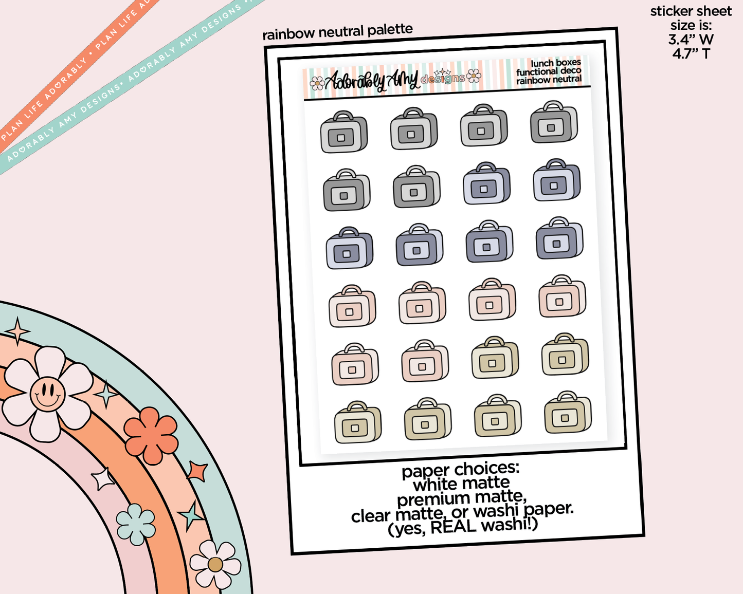 Rainbow School Lunchboxes Doodled Stickers for any Planner or Insert