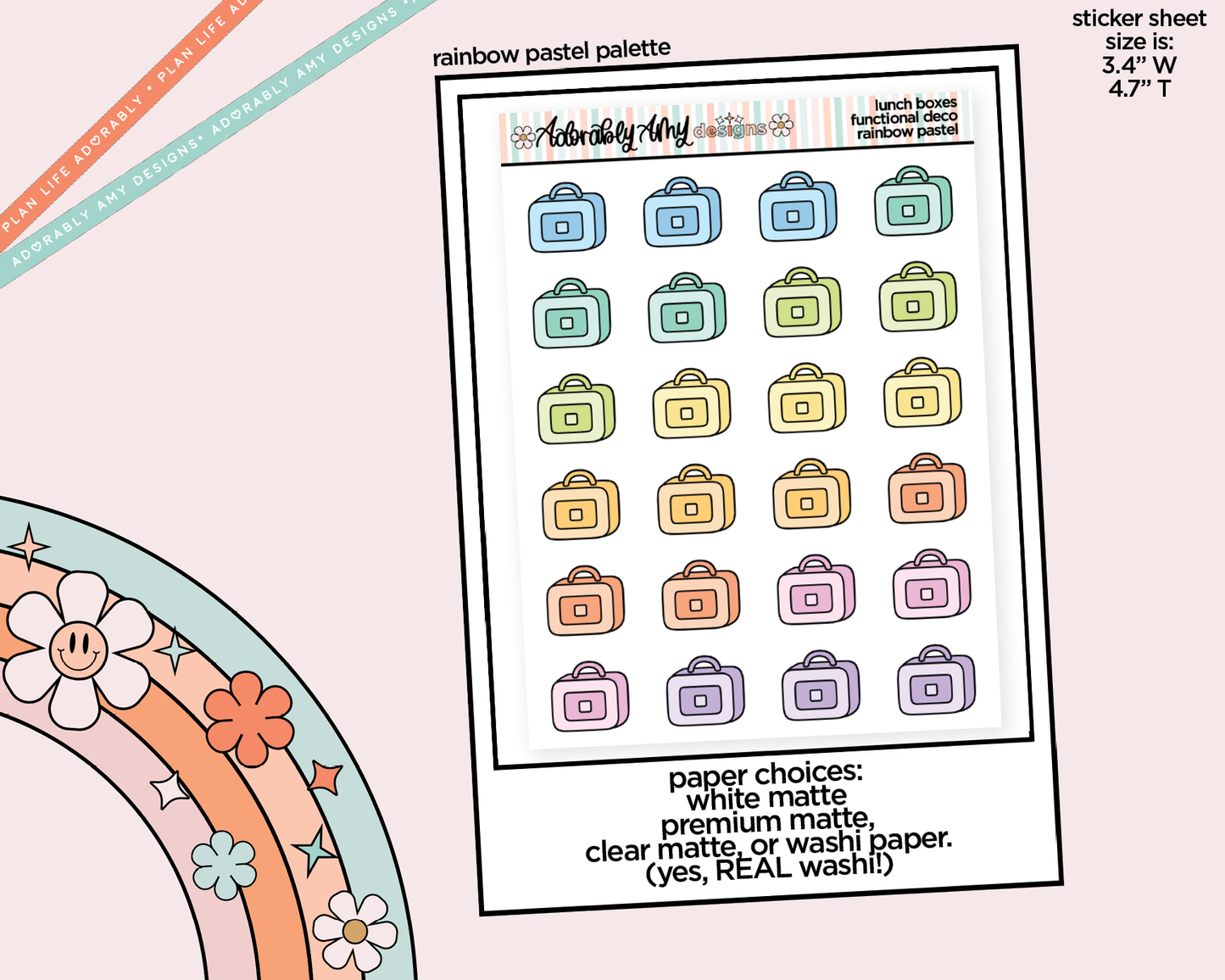 Rainbow School Lunchboxes Doodled Stickers for any Planner or Insert