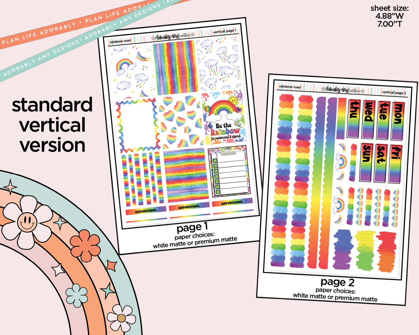 Vertical Rainbow Road Weekly Sticker Kit for Vertical Standard Size Planners or Insert