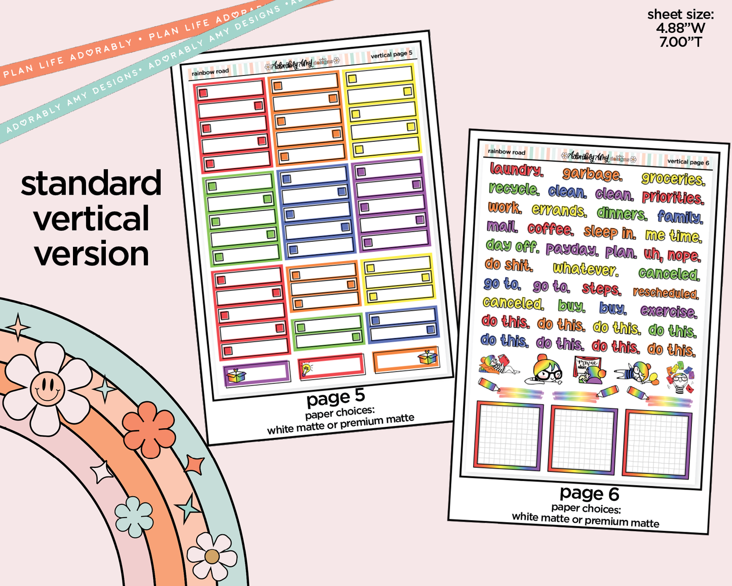 Vertical Rainbow Road Weekly Sticker Kit for Vertical Standard Size Planners or Insert