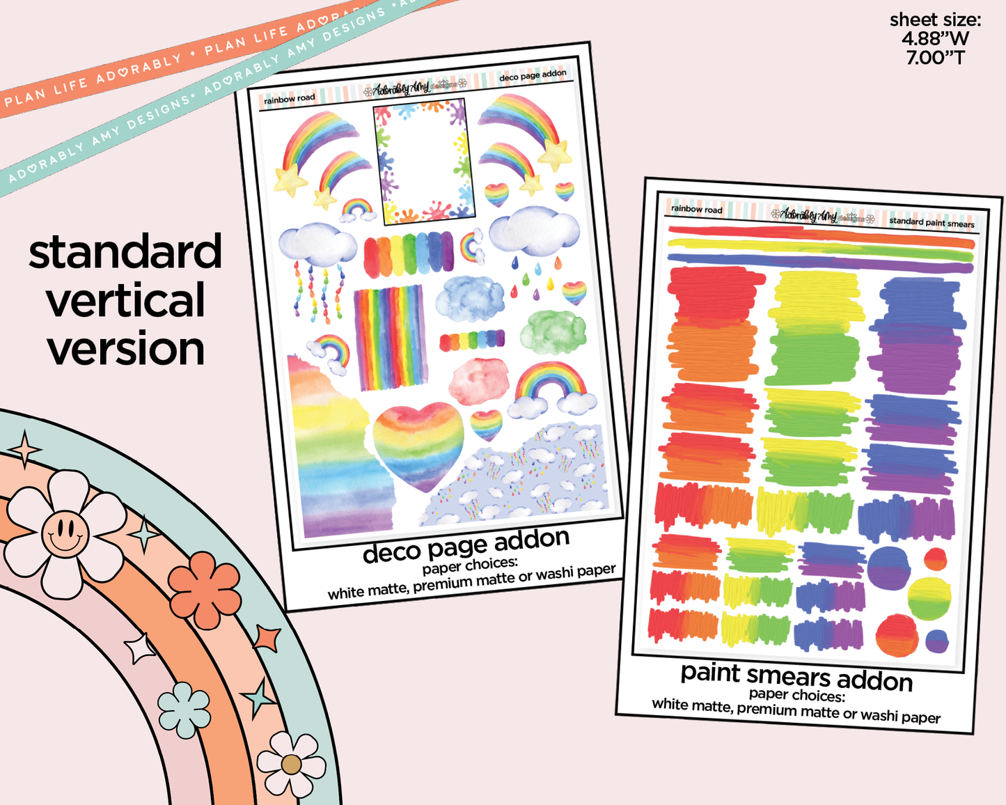 Vertical Rainbow Road Weekly Sticker Kit for Vertical Standard Size Planners or Insert