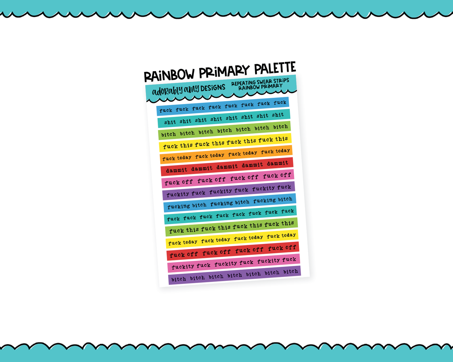 Rainbow, Black or White Quote Strips - Repeating Swear Words