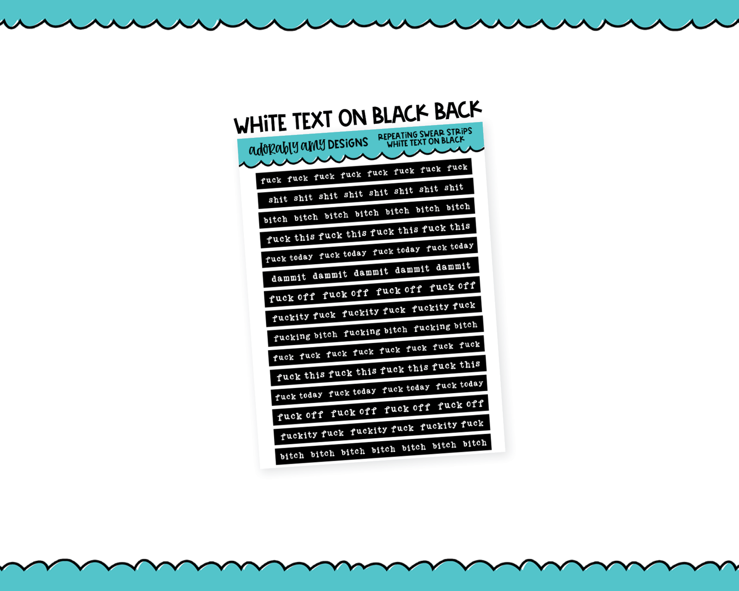 Rainbow, Black or White Quote Strips - Repeating Swear Words