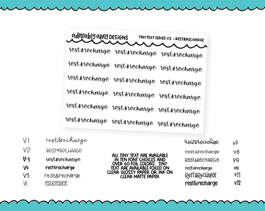 Foiled Tiny Text Series - Rest & Recharge Checklist Size Planner Stickers for any Planner or Insert