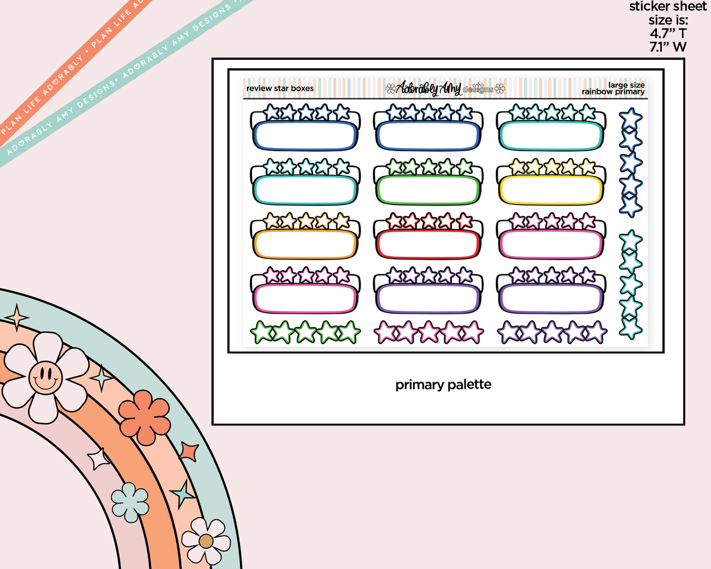 Rainbow Doodled Review Star Boxes Large/Jumbo Size Stickers - Adorably Amy Designs