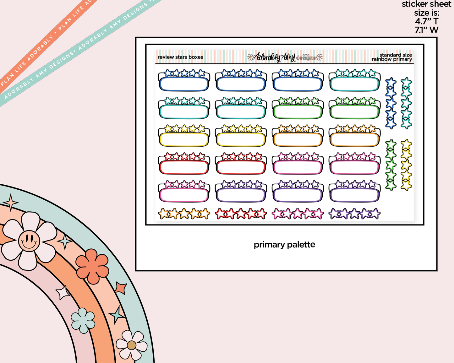 Rainbow Doodled Review Star Boxes Standard Size Stickers - Adorably Amy Designs