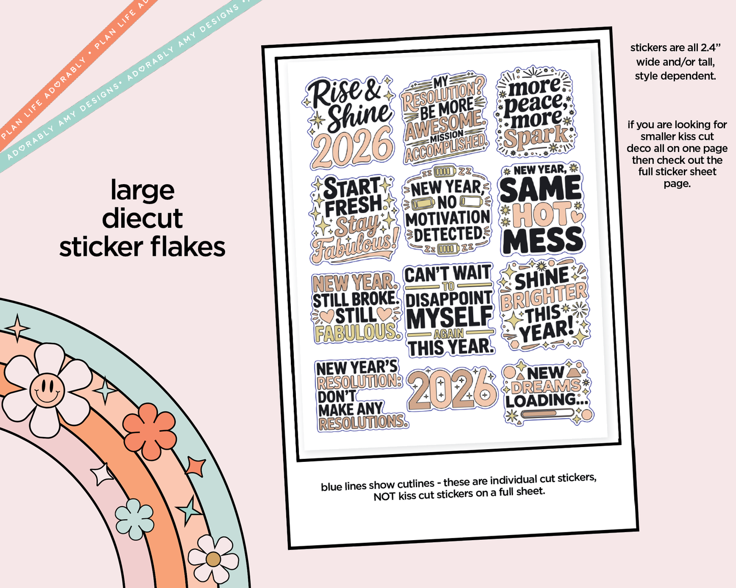 Rise & Shine 2026 New Years Deco Typography Sampler Planner Stickers