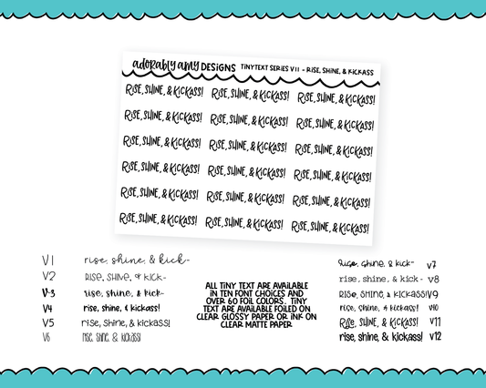 Foiled Tiny Text Series - Rise, Shine, & Kickass! Checklist Size Planner Stickers for any Planner or Insert