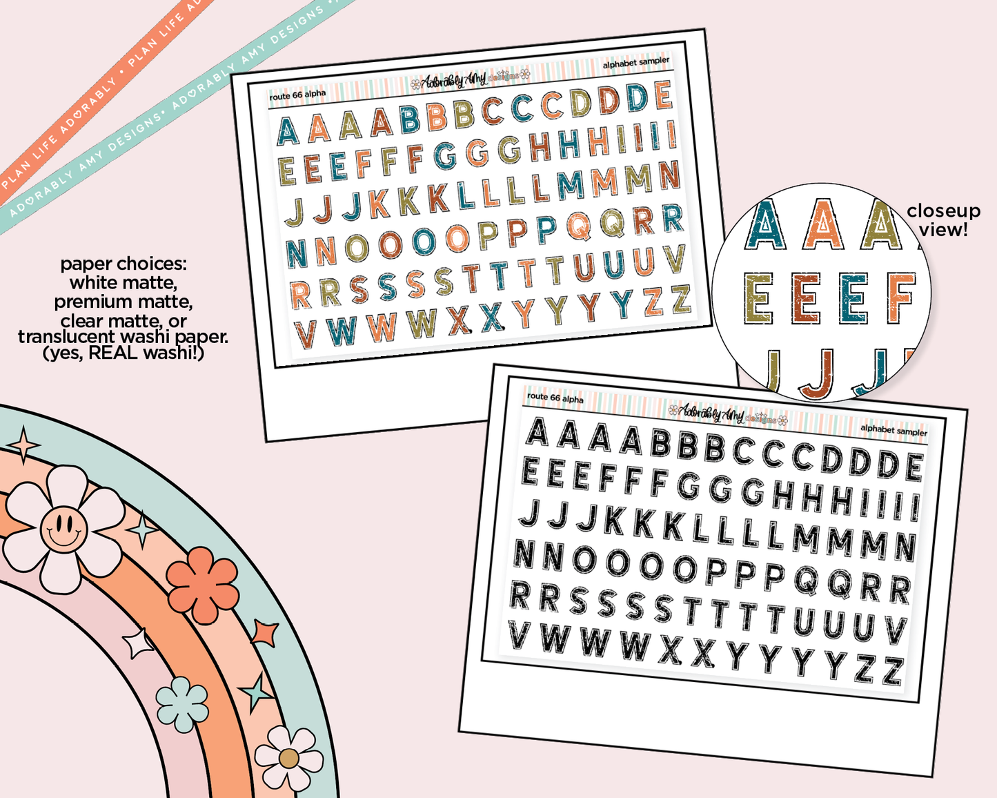 Route 66 Alphabet Stickers Deco Typography Sampler Planner Stickers