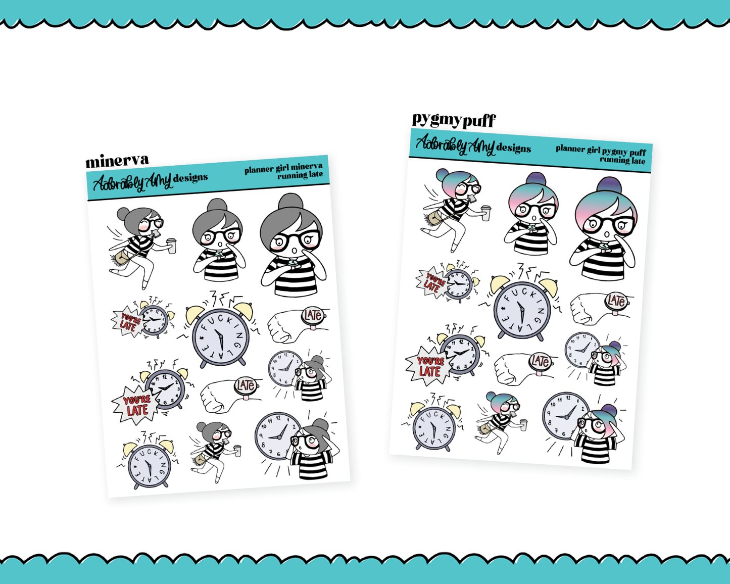 Doodled Planner Girls Character Stickers Running Late Decorative Planner Stickers for any Planner or Insert