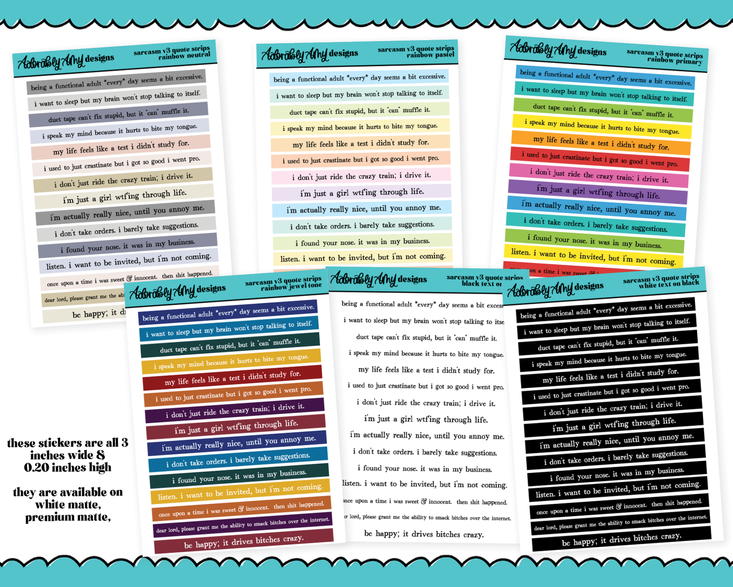 Rainbow, Black or White Quote Strips - Sarcasm V3