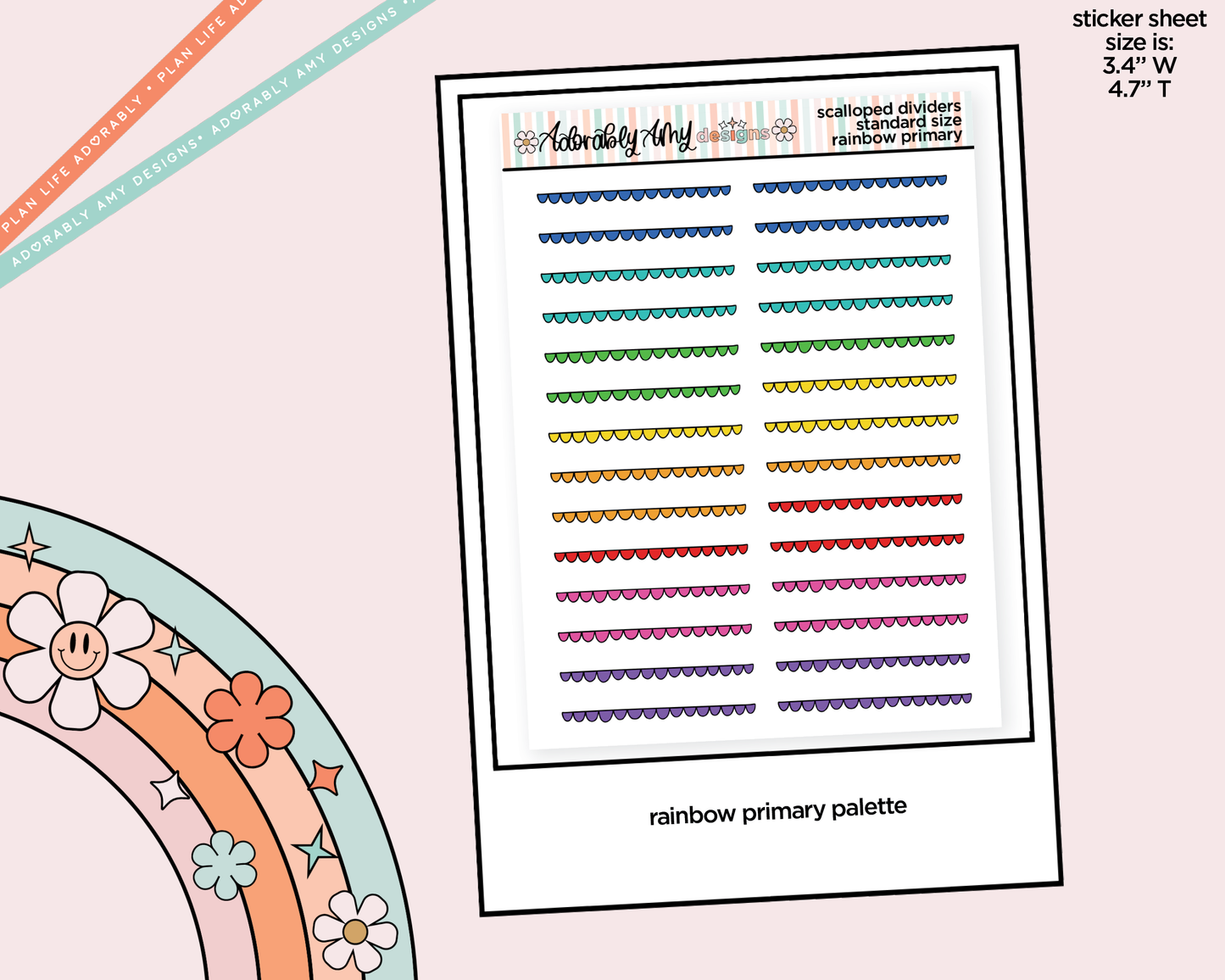 Rainbow Doodled Scallop Dividers Deco Standard Size Stickers for any Planner or Insert