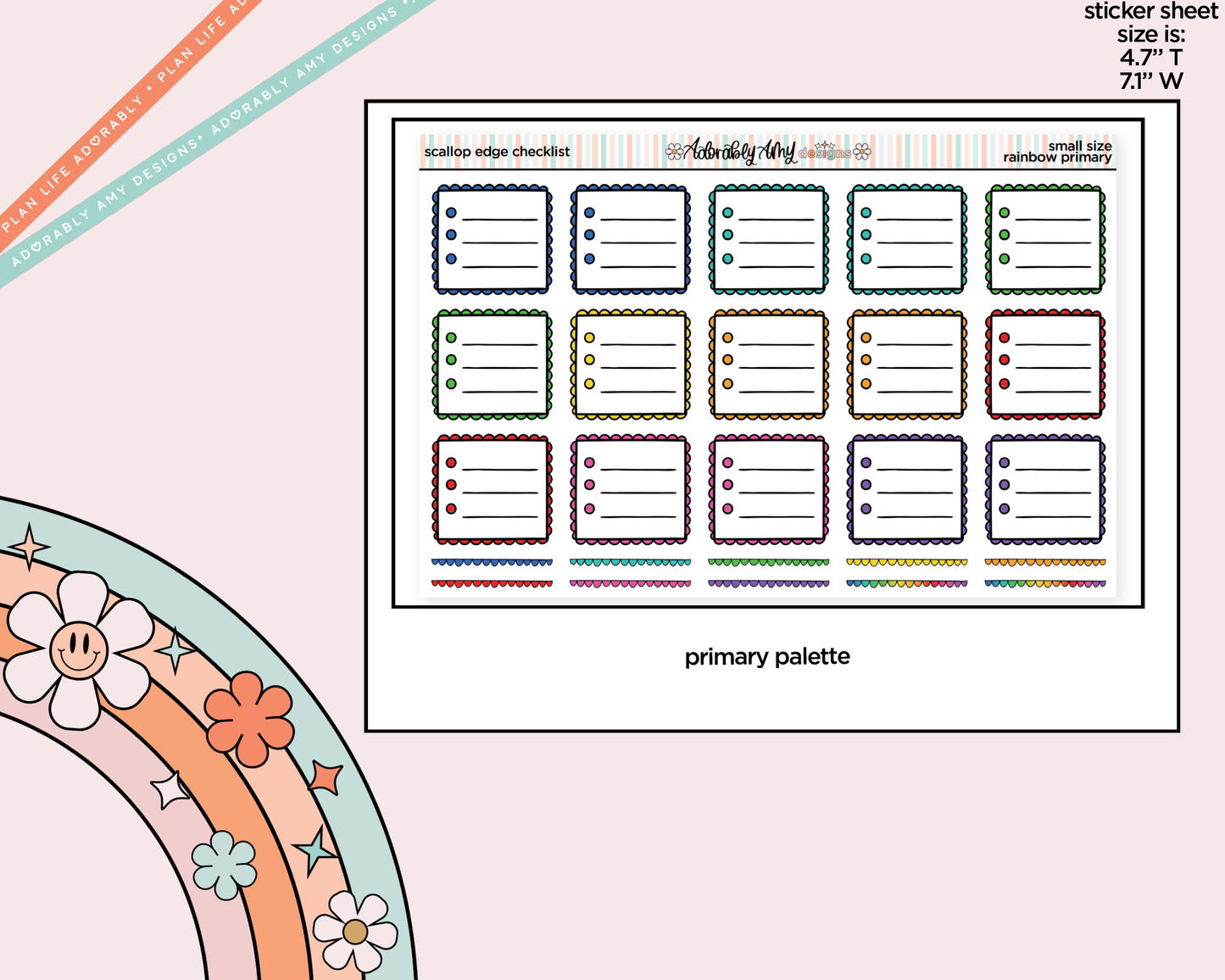 Rainbow Doodled Scalloped Edge Checklist Boxes Small Size Planner Stickers