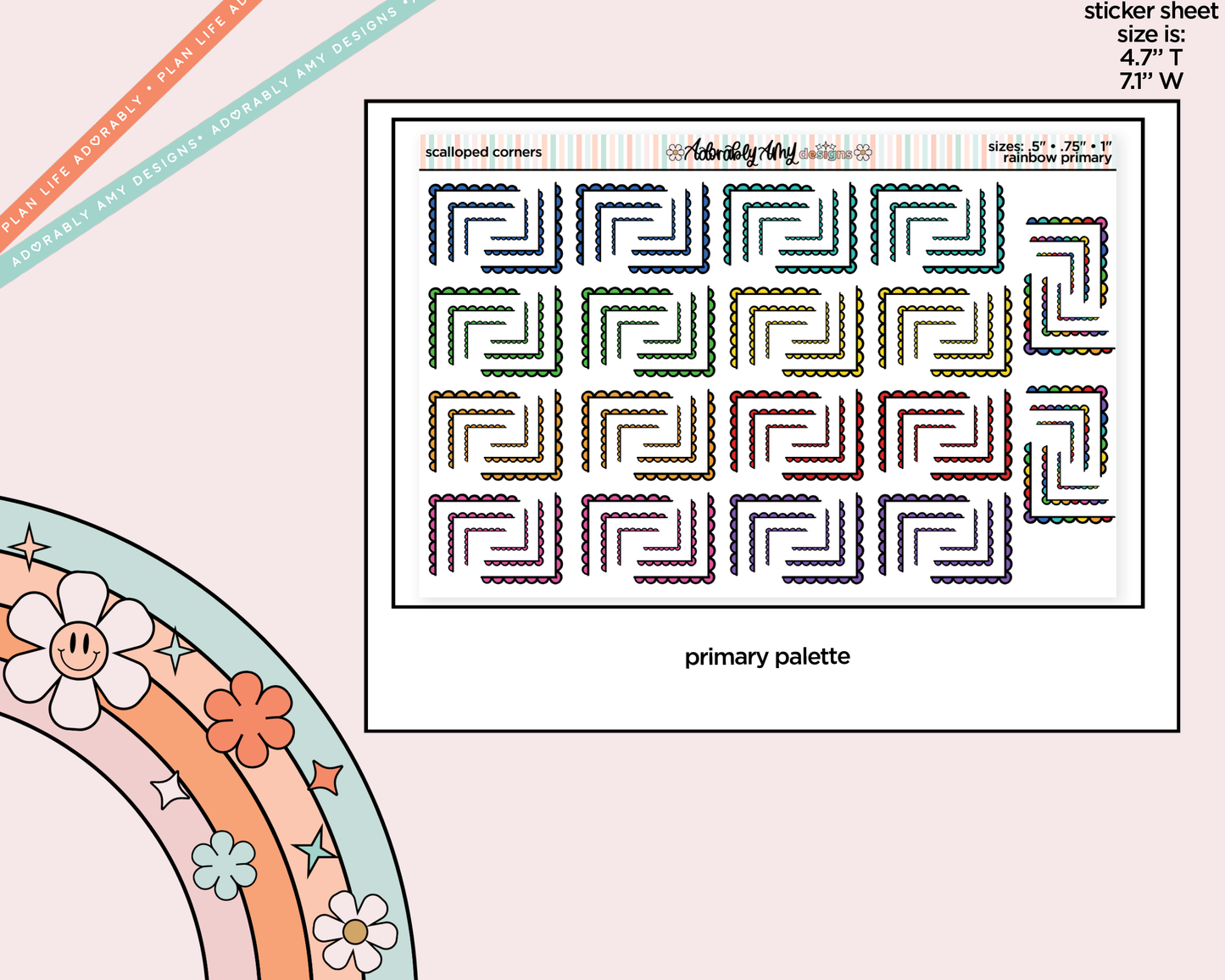 Rainbow Doodled Scallop Corners Deco Standard Size Stickers for any Planner or Insert