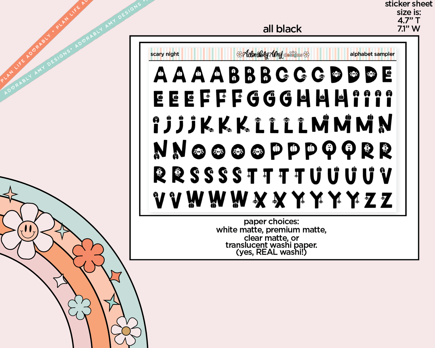 Scary Night Alphabet Stickers Deco Typography Sampler Planner Stickers
