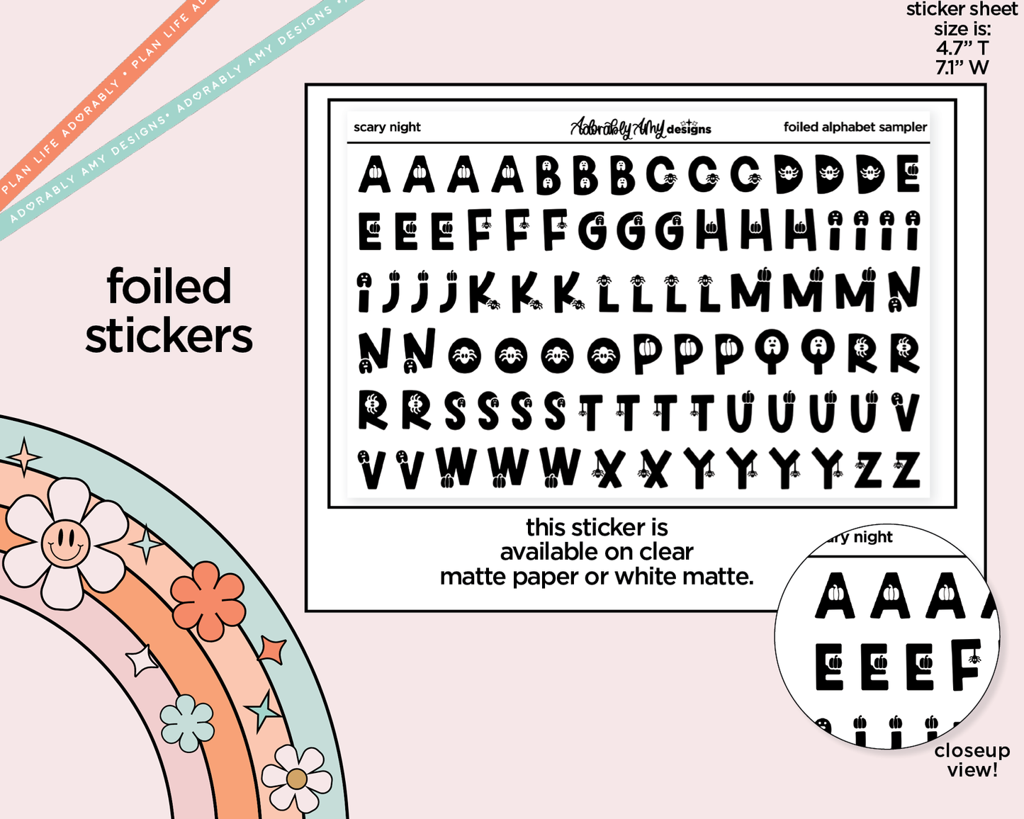 Foiled Scary Night Alphabet Stickers Deco Typography Sampler Planner Stickers