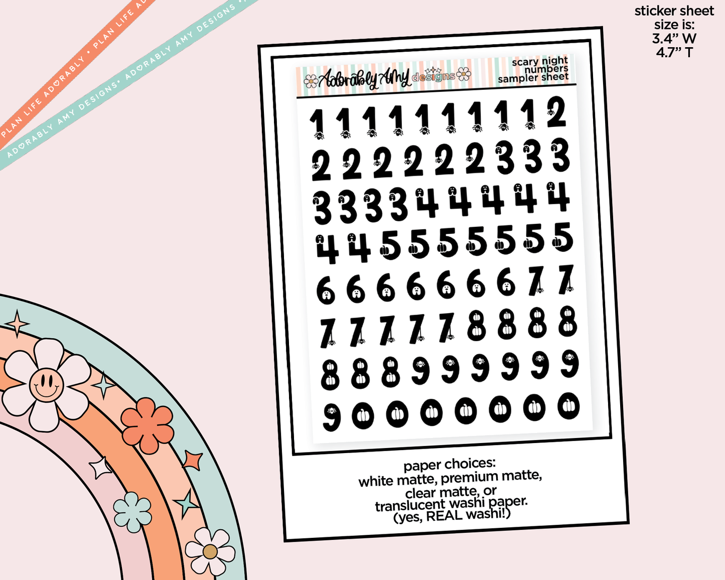 Scary Night Number Stickers Deco Typography Sampler Planner Stickers