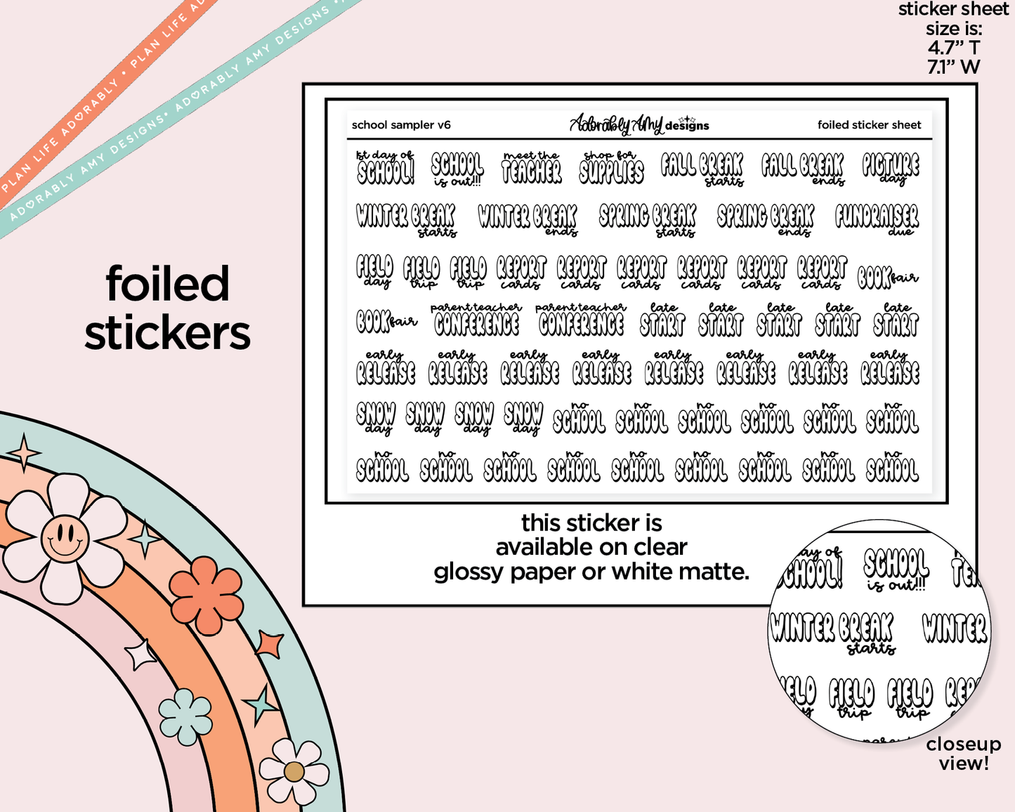 Foiled School Sampler V6 Typography Planner Stickers for any Planner or Insert
