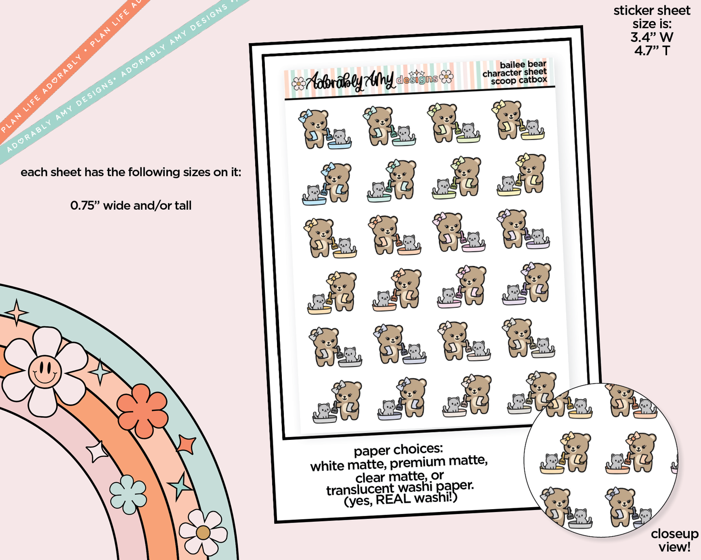 Bailee Bear Scoop Catbox Decoration Character Planner Stickers