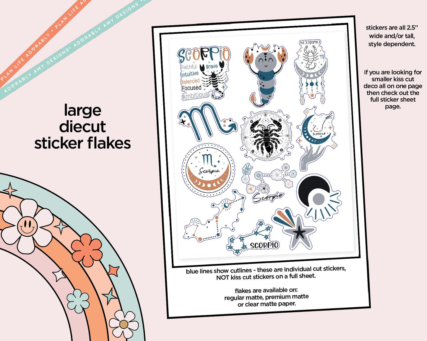 Zodiac Collection Scorpio Deco Typography Sampler Planner Stickers