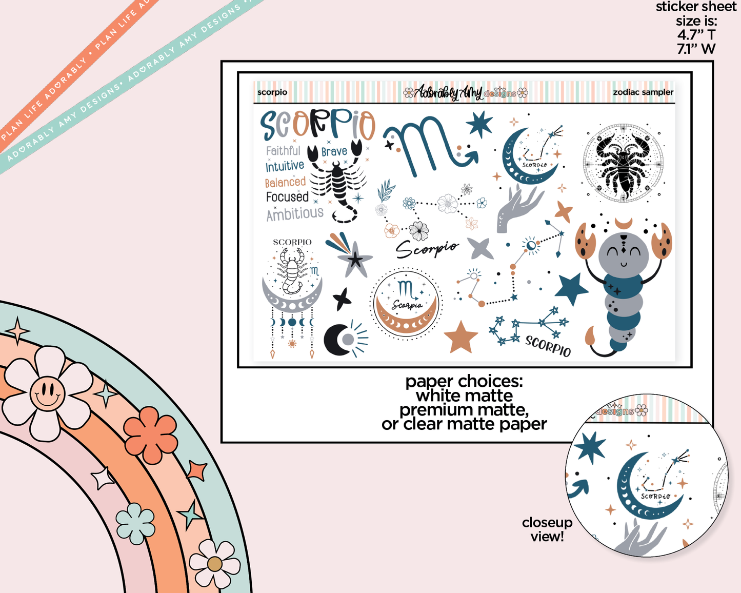 Zodiac Collection Scorpio Deco Typography Sampler Planner Stickers