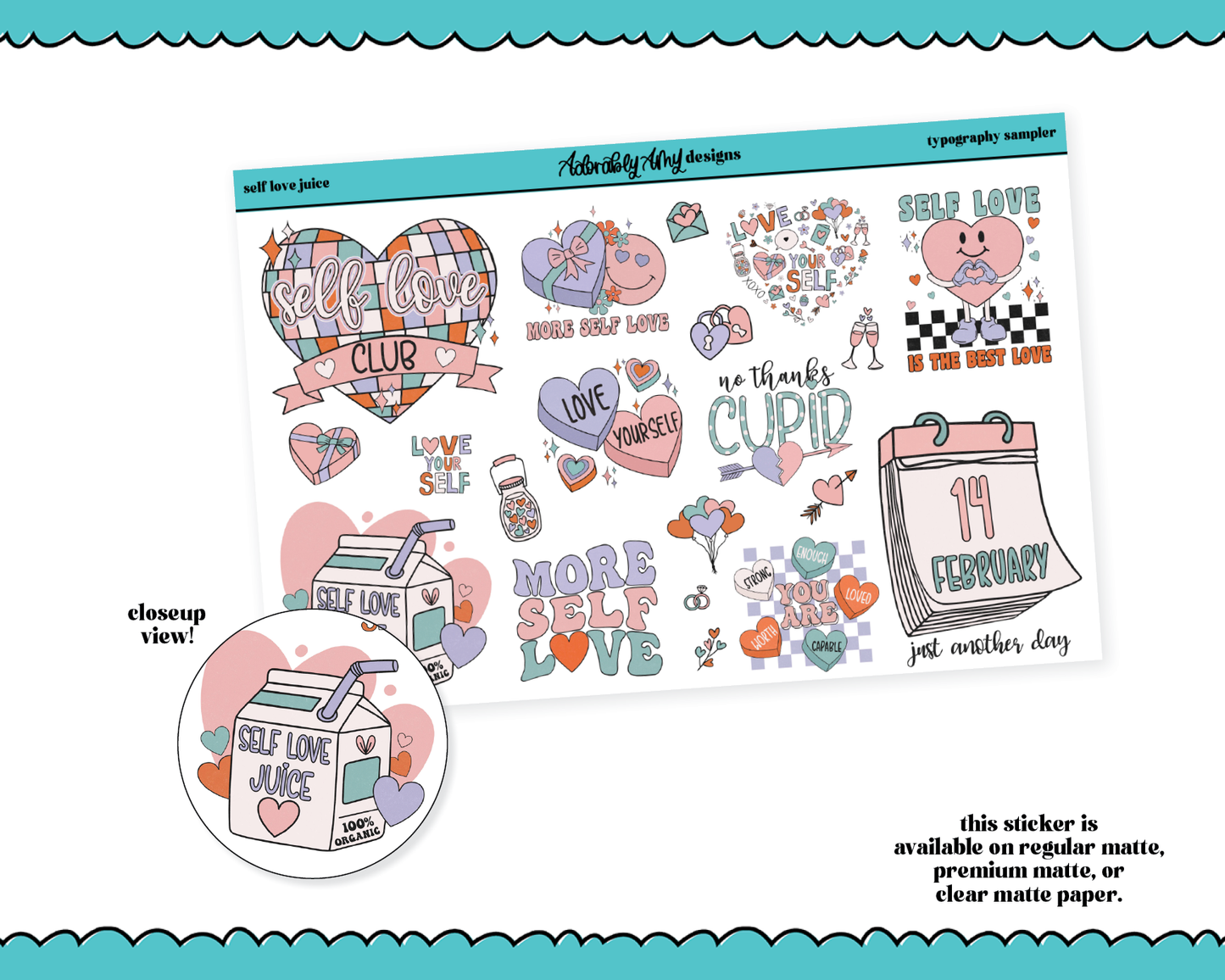 Self Love Juice Typography Sampler Planner Stickers for any Planner or Insert