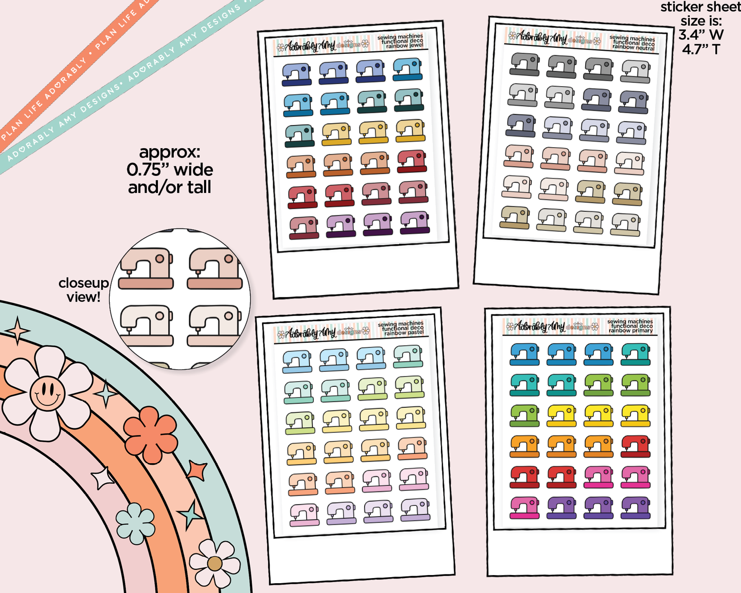 Rainbow Sewing Machines Doodled Icon Stickers
