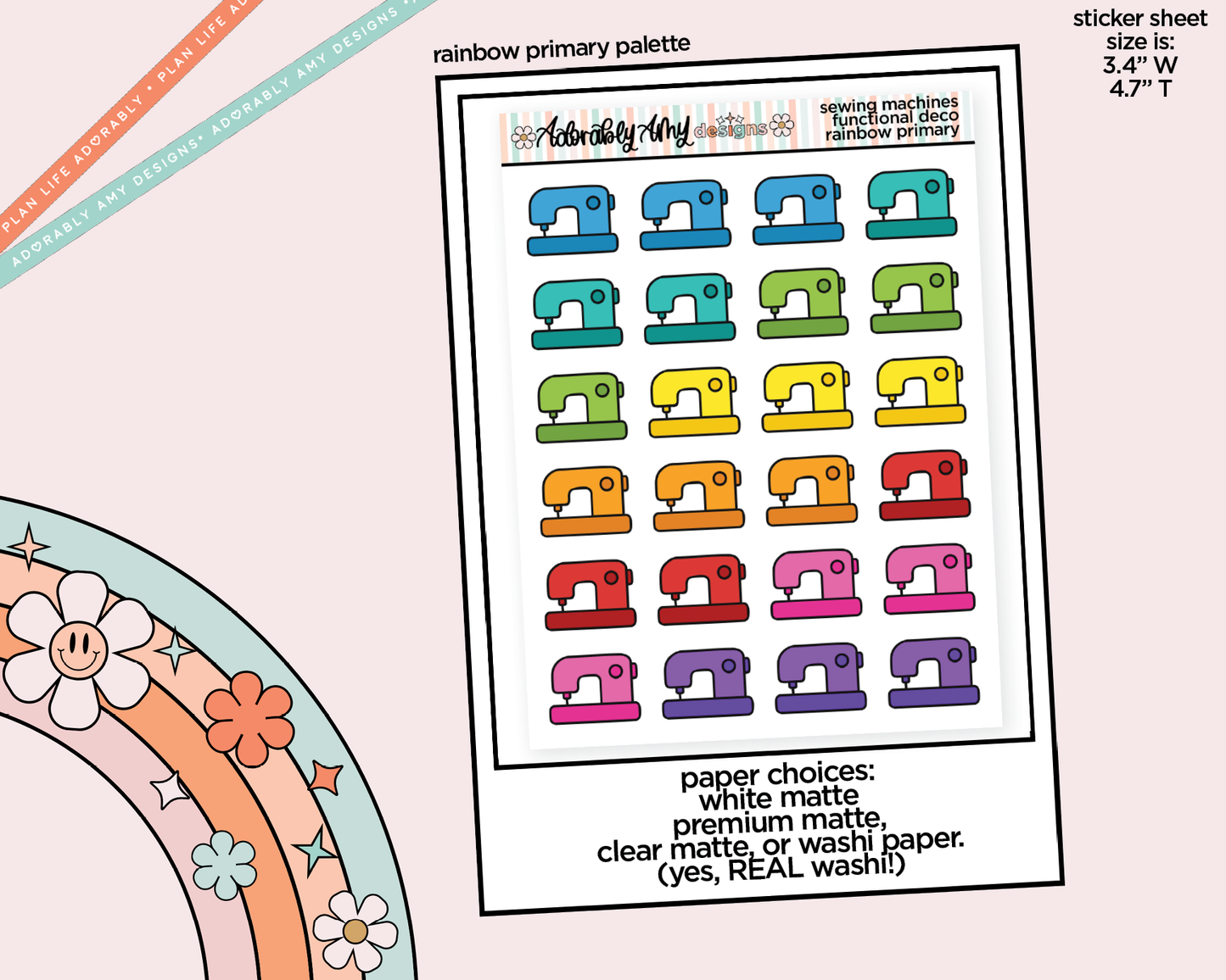 Rainbow Sewing Machines Doodled Icon Stickers