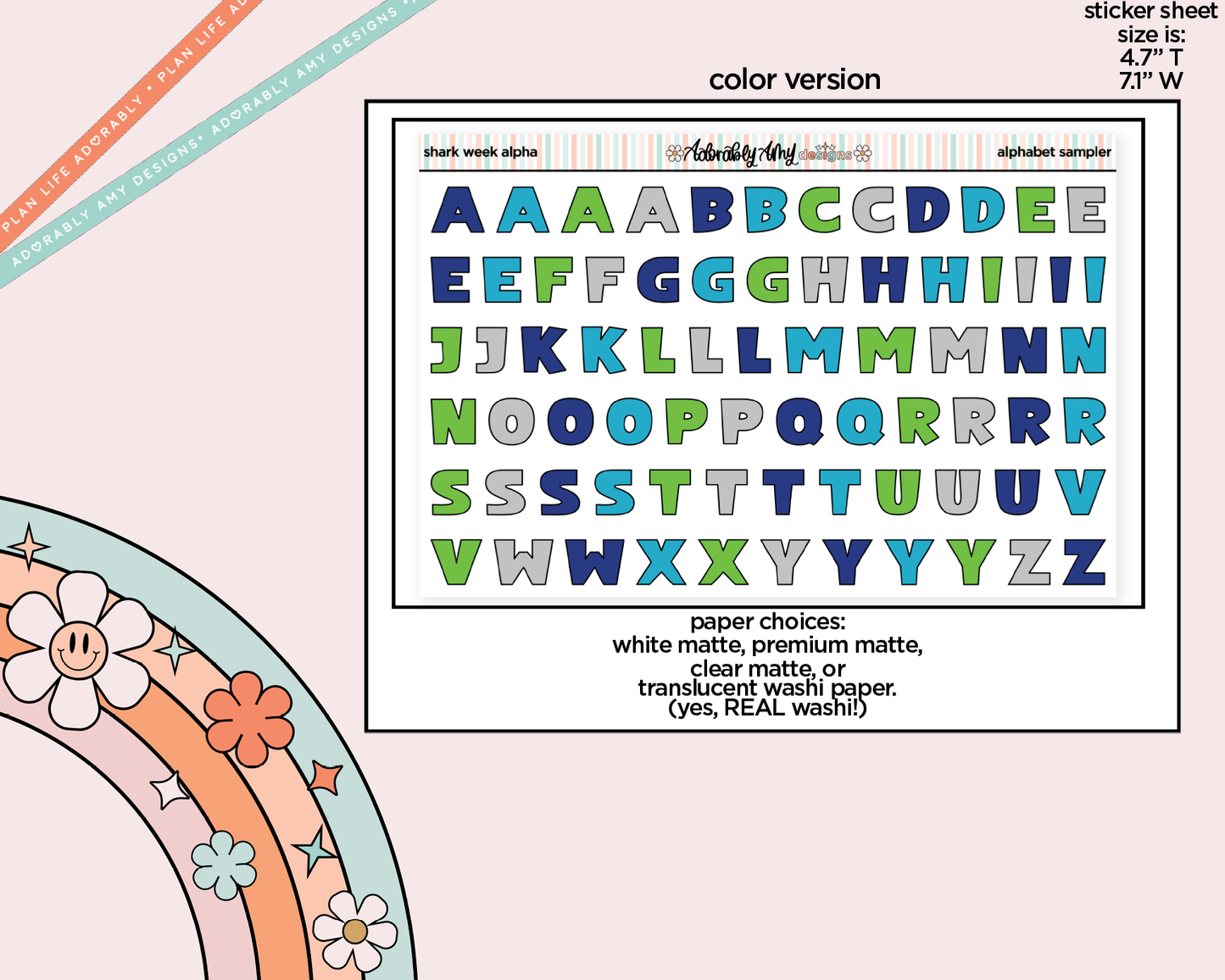 Shark Week Alphabet Stickers Deco Typography Sampler Planner Stickers