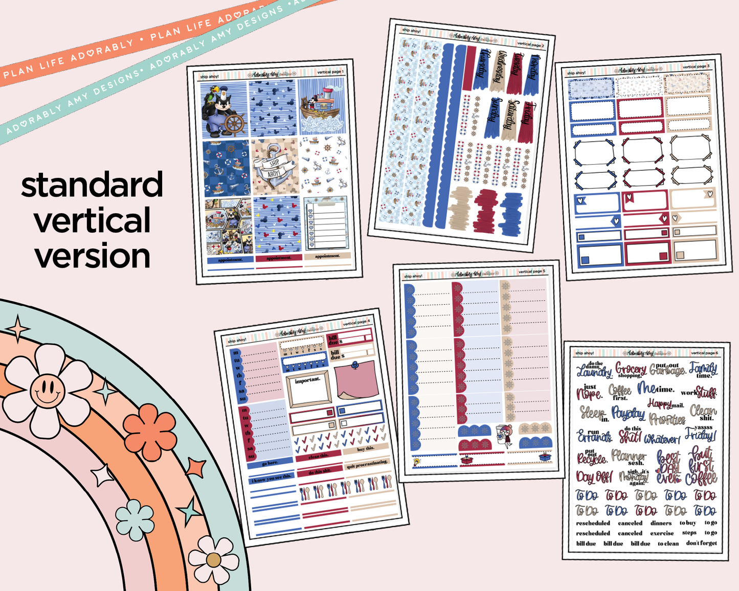 Vertical Ship Ahoy! Weekly Sticker Kit for Vertical Standard Size Planners or Insert