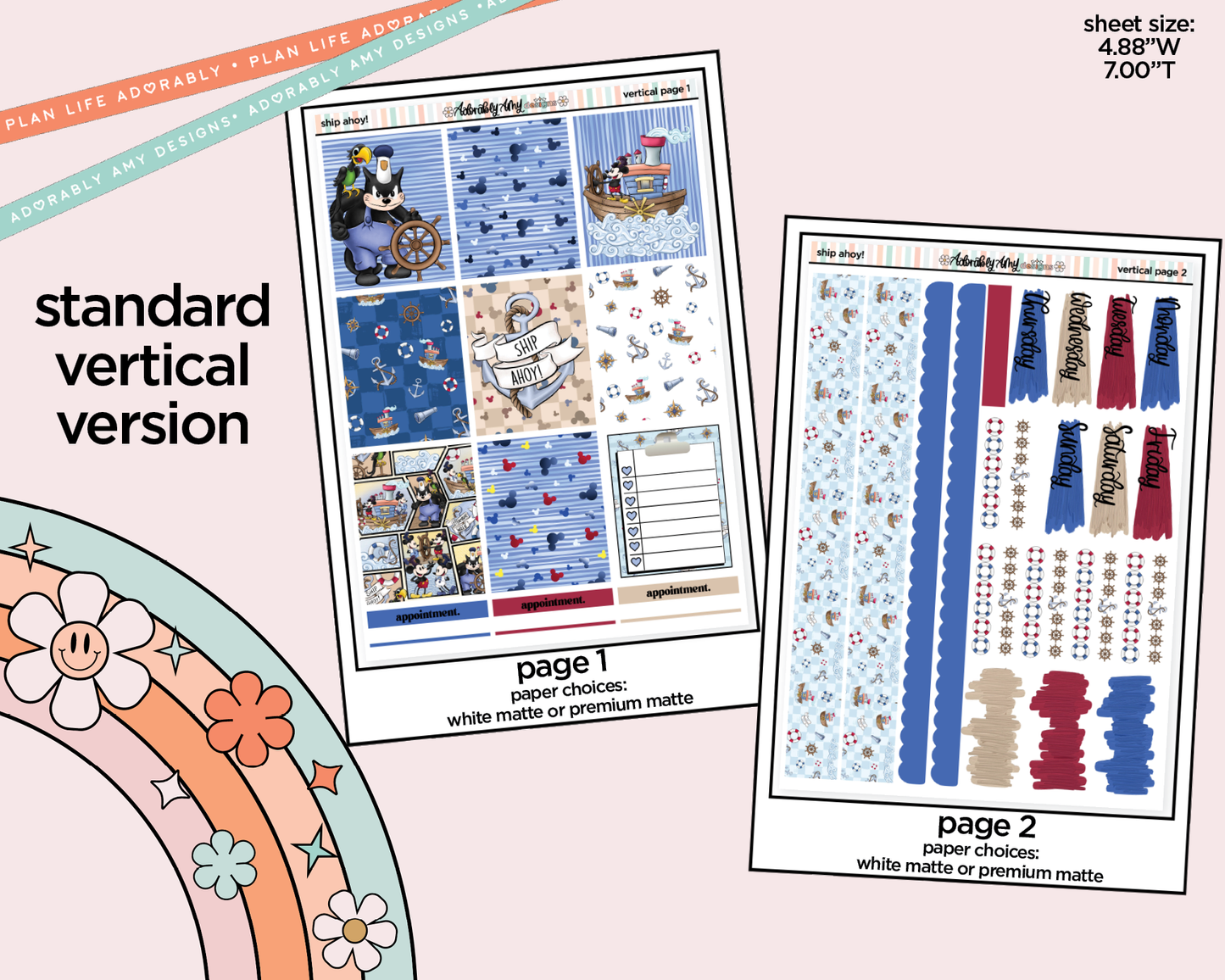 Vertical Ship Ahoy! Weekly Sticker Kit for Vertical Standard Size Planners or Insert
