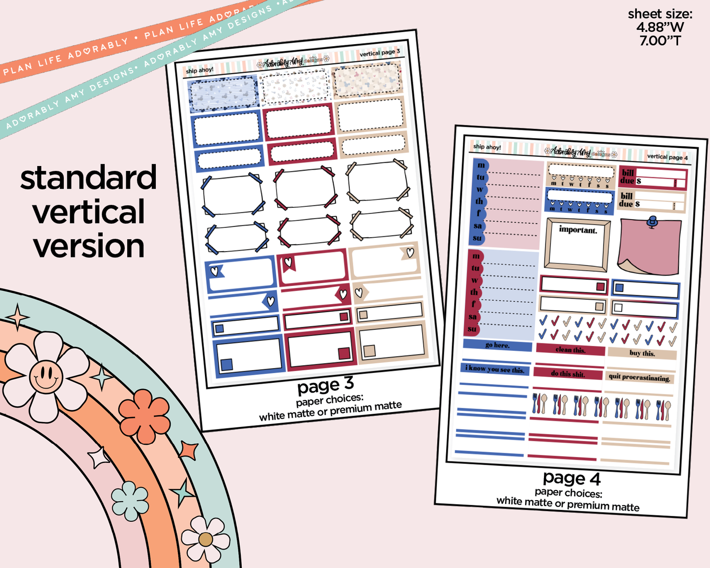 Vertical Ship Ahoy! Weekly Sticker Kit for Vertical Standard Size Planners or Insert