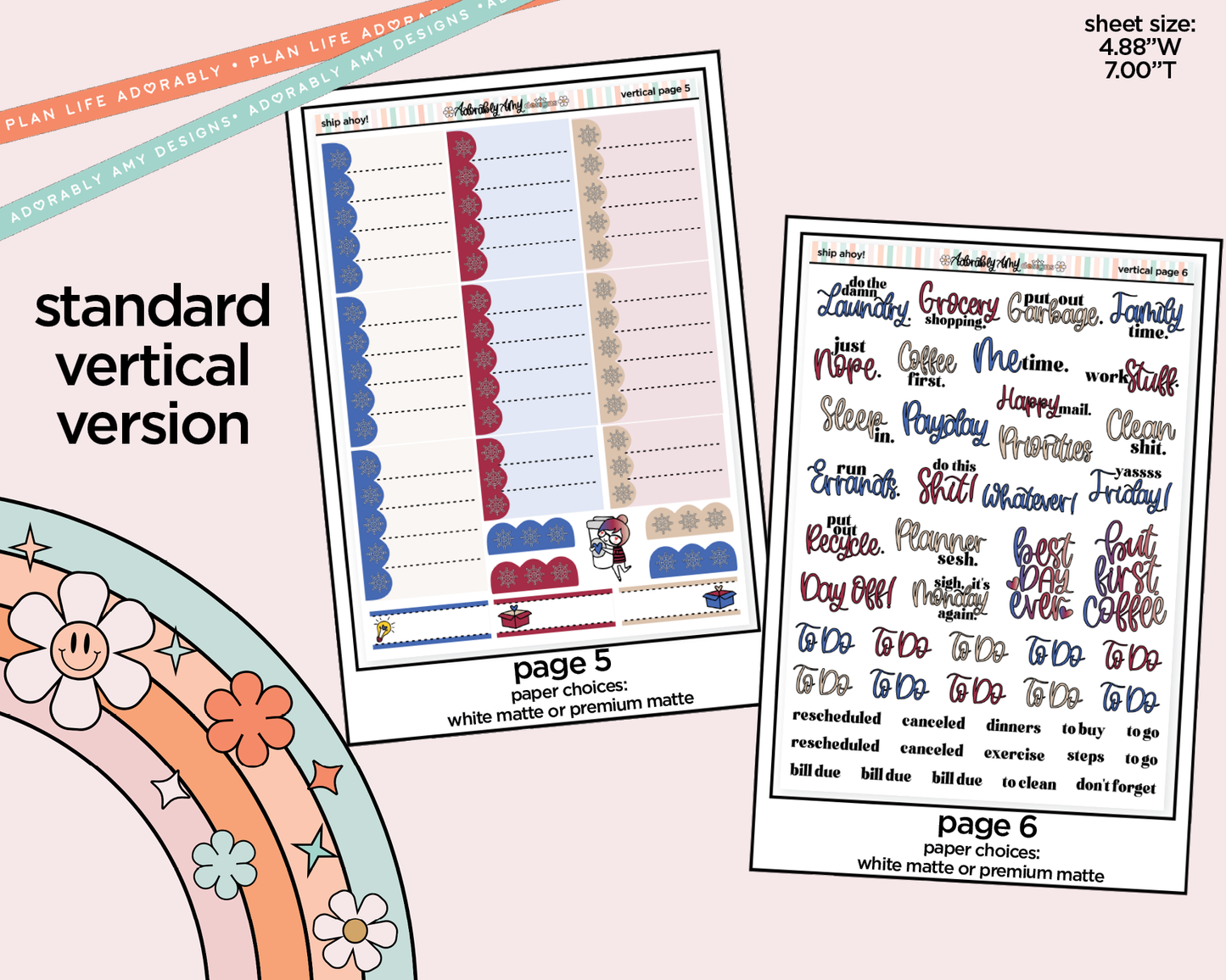Vertical Ship Ahoy! Weekly Sticker Kit for Vertical Standard Size Planners or Insert