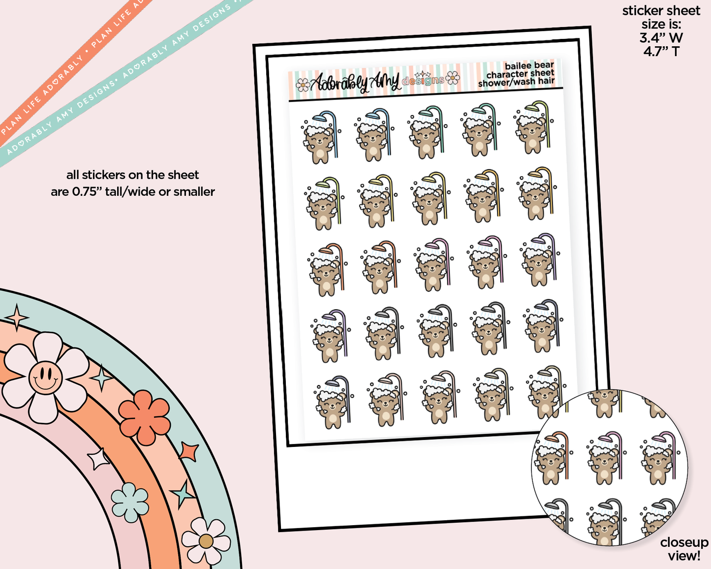 Bailee Bear Shower-Wash Hair Decoration Character Planner Stickers