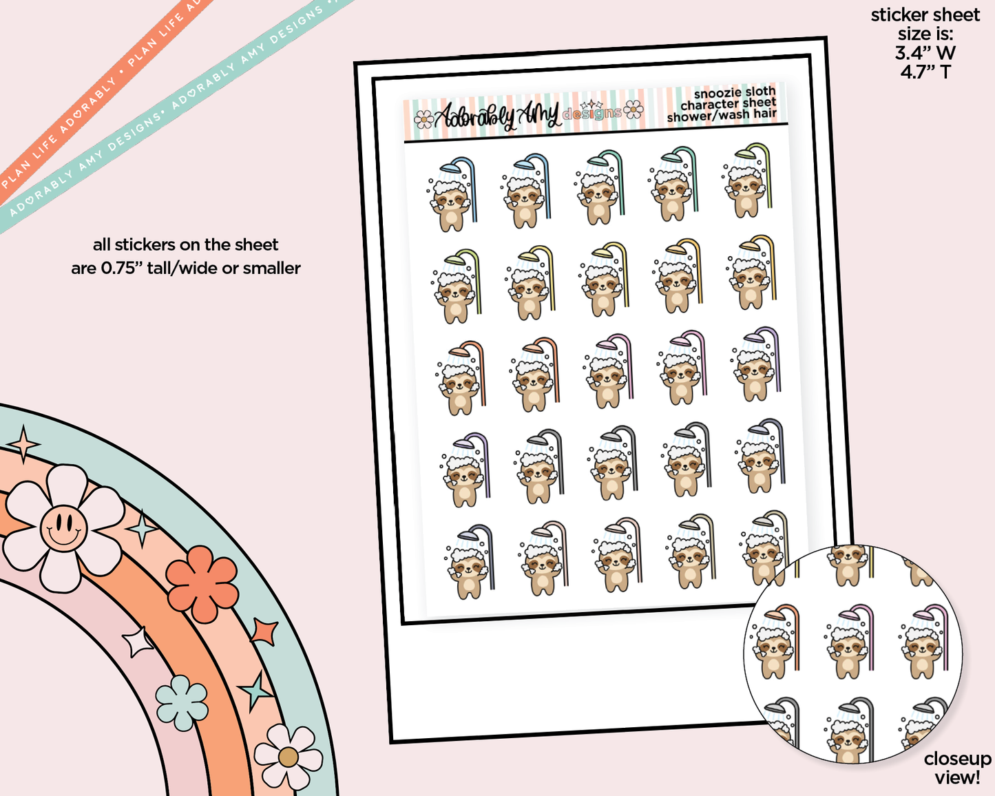 Snoozie Sloth Shower-Wash Hair Decoration Character Planner Stickers