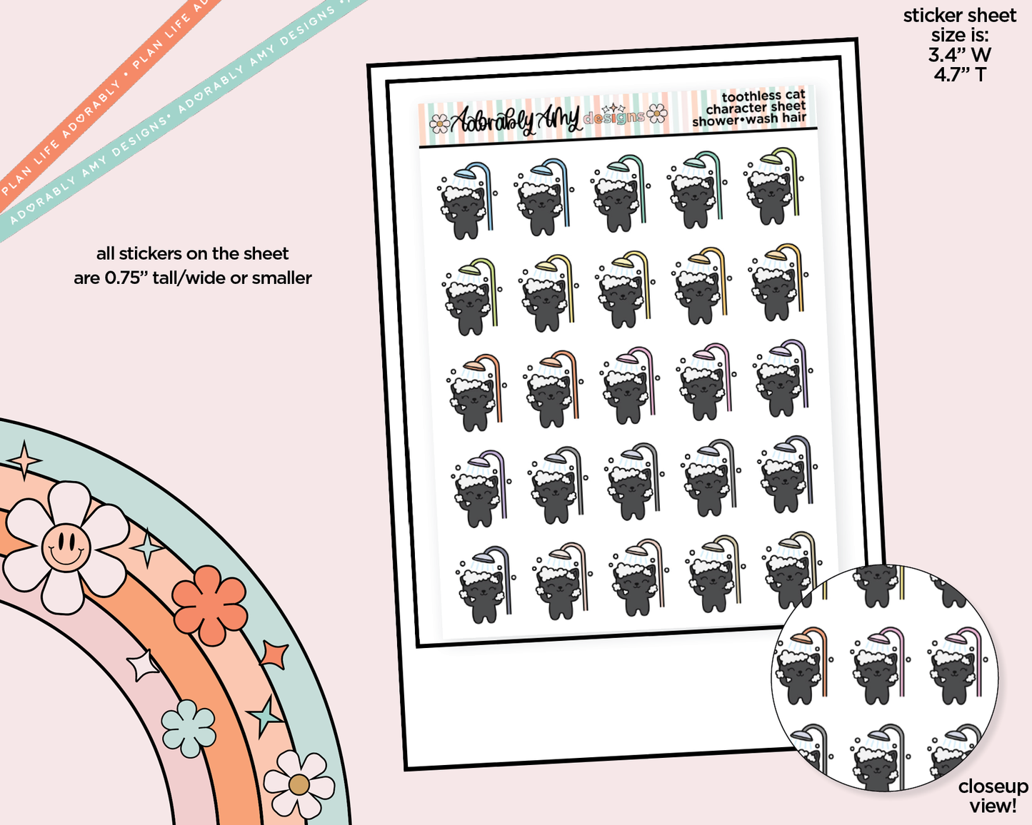 Toothless Cat Shower-Wash Hair Decoration Character Planner Stickers