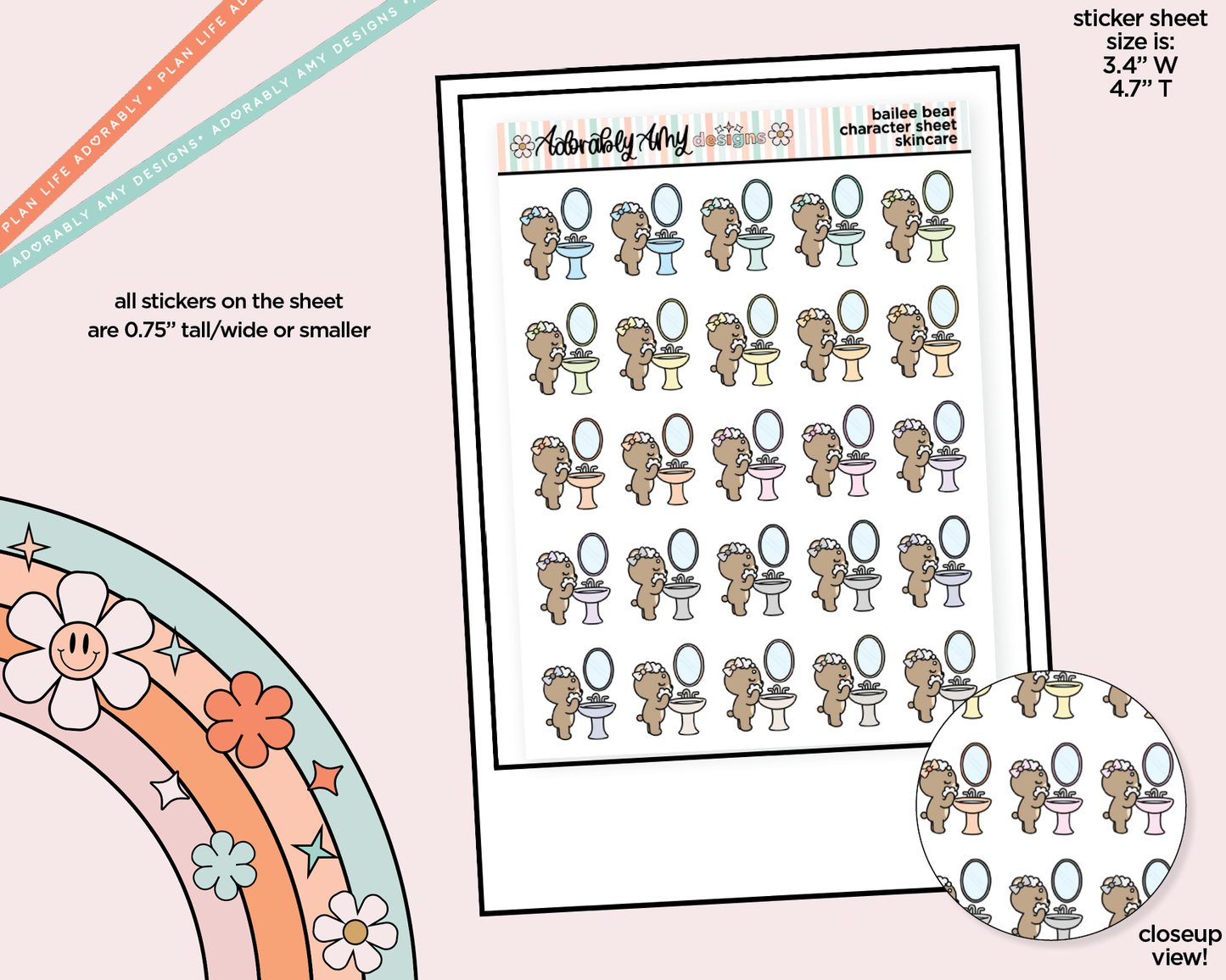 Bailee Bear Skincare Decoration Character Planner Stickers
