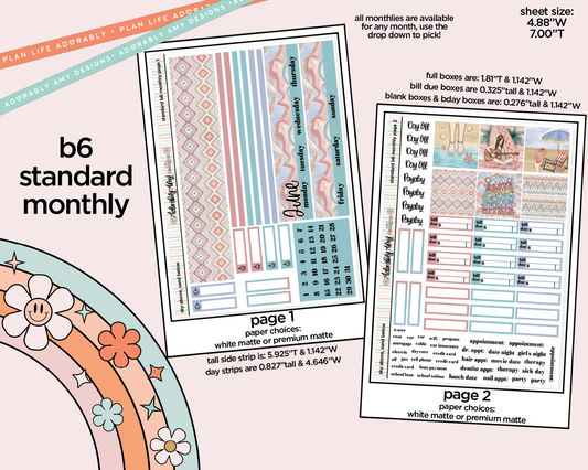 Standard B6 Monthly Pick Your Month Sky Above Sand Below Planner Sticker Kit for some B6 Planners