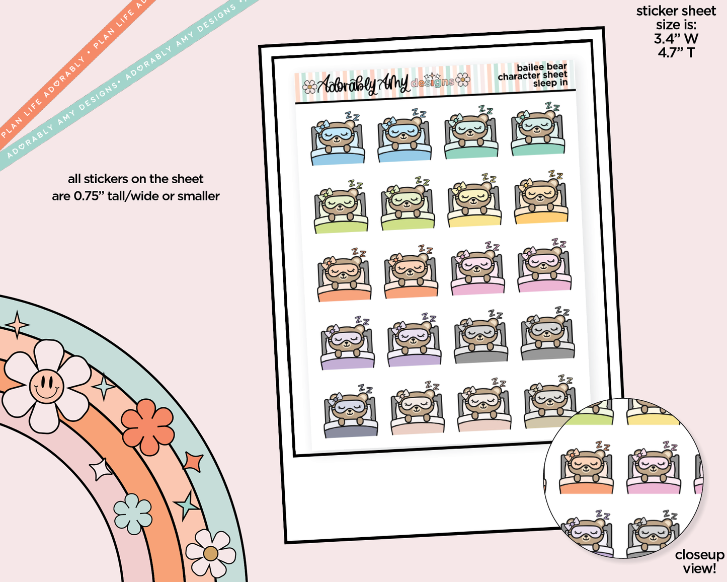 Bailee Bear Sleep In Decoration Character Planner Stickers