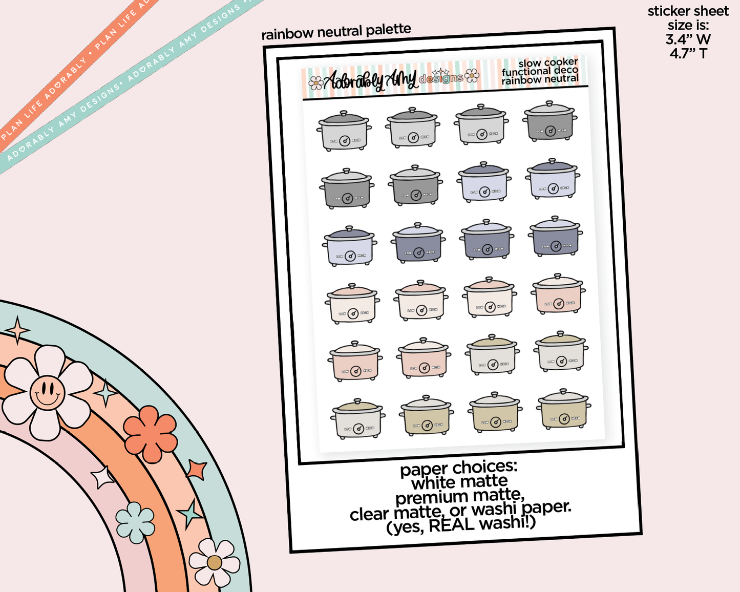 Rainbow Slow Cooker Pot Doodled Icon Stickers