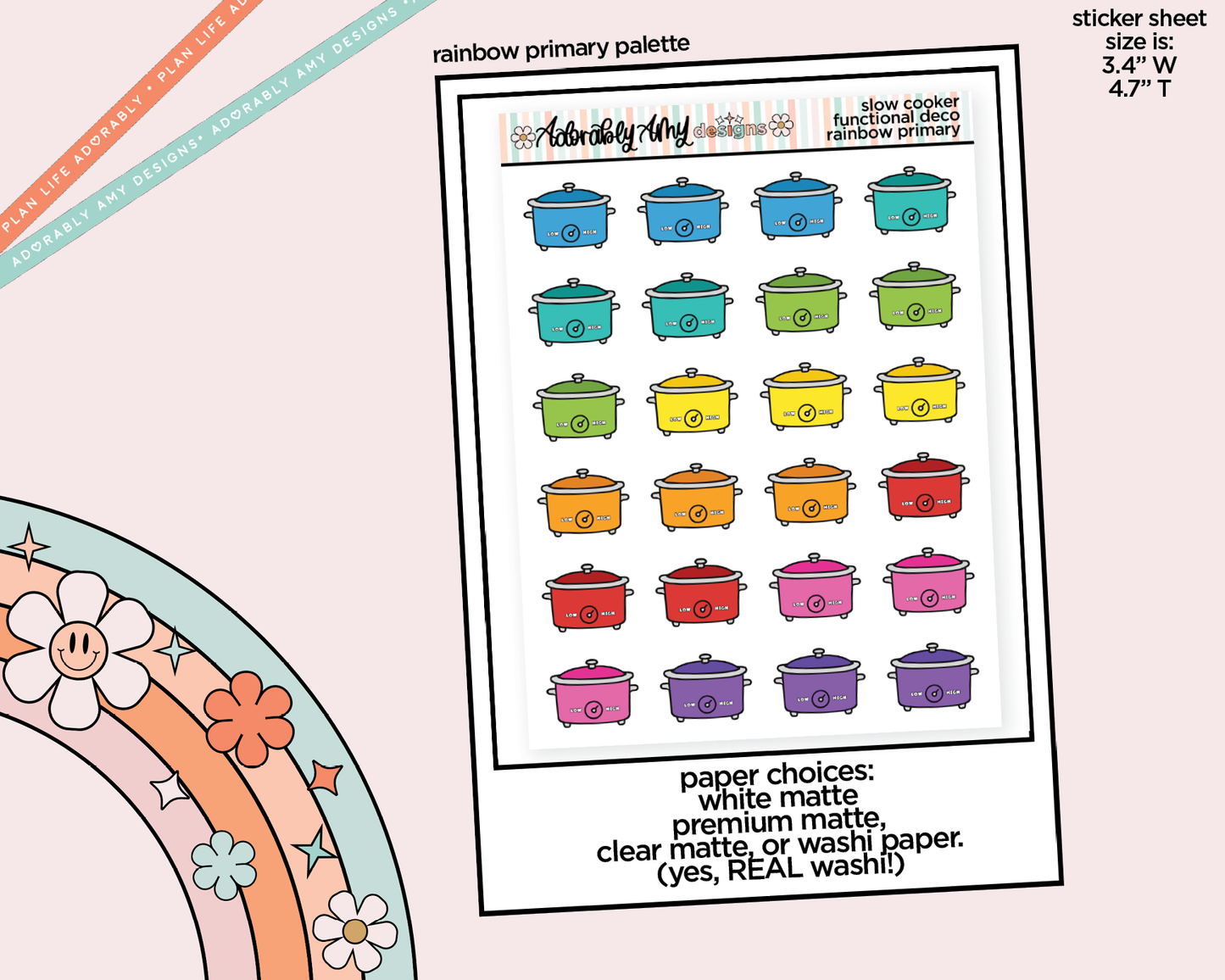 Rainbow Slow Cooker Pot Doodled Icon Stickers