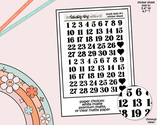Small Kisscut Date Numbers Planner Stickers for any Planner or Insert