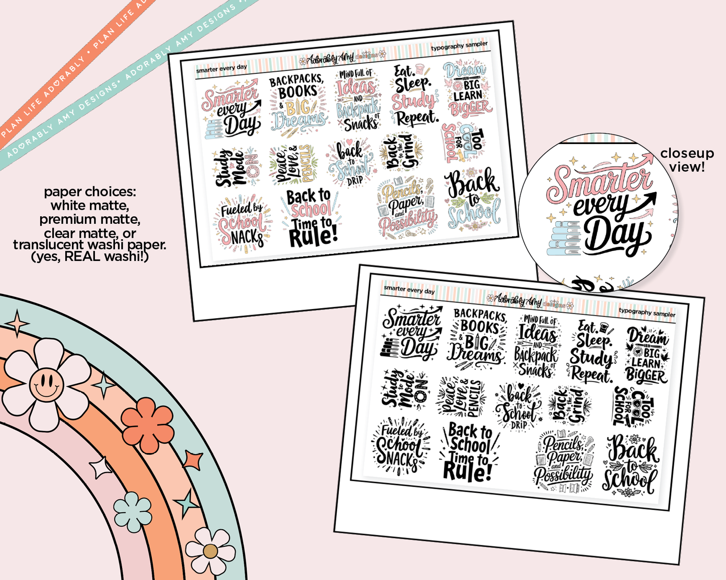 Smarter Every Day Deco Typography Sampler Planner Stickers