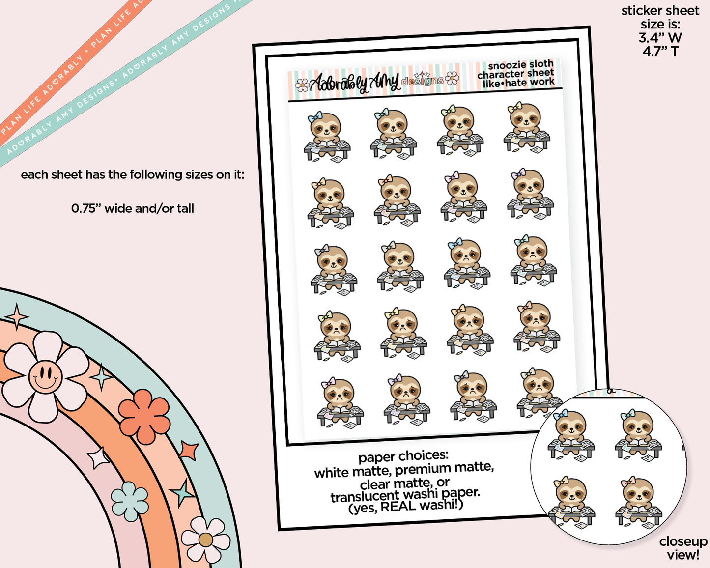 Snoozie Sloth Like-Hate (home) Work Decoration Planner Stickers for any Planner or Insert