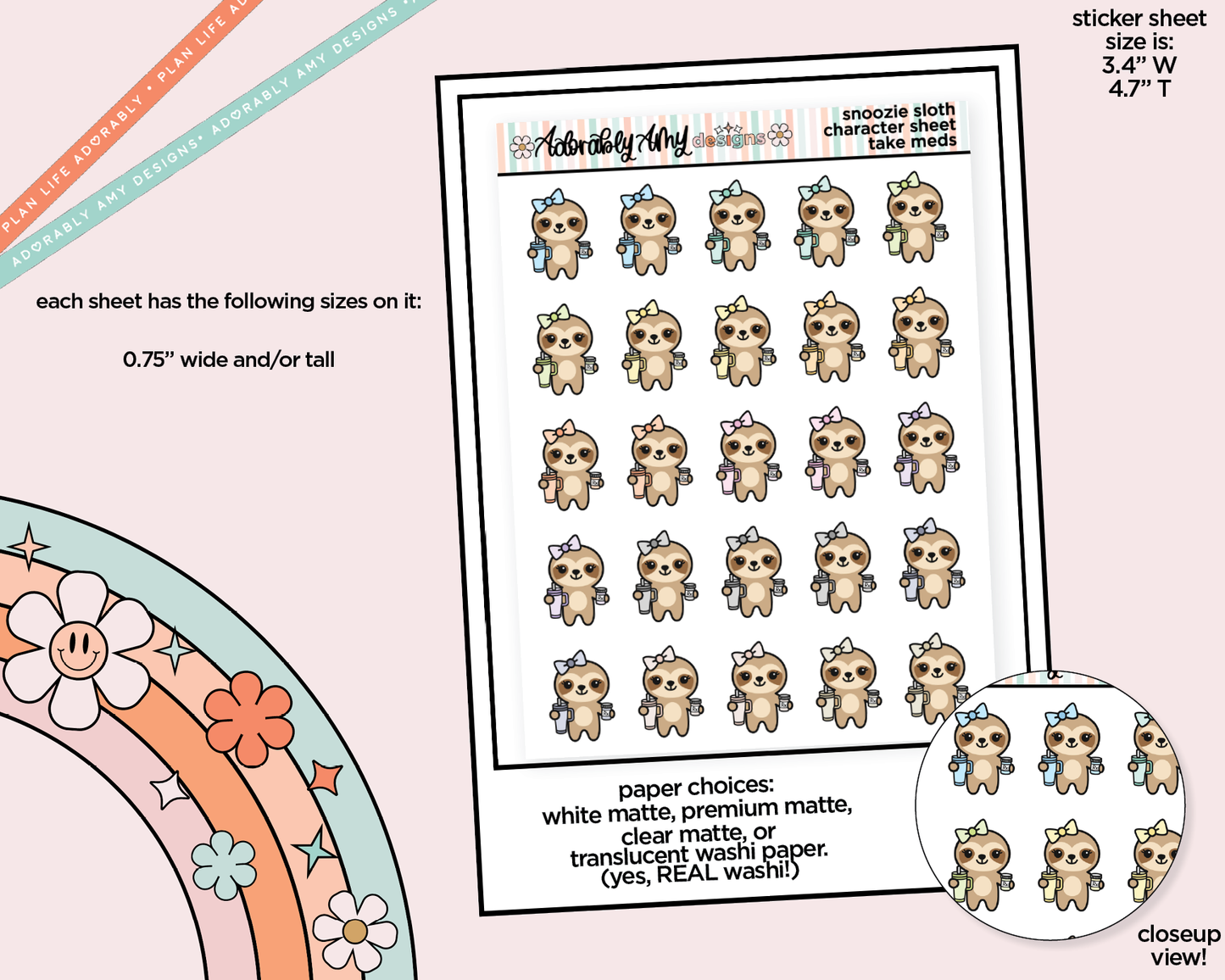 Snoozie Sloth Take Meds Decoration Planner Stickers