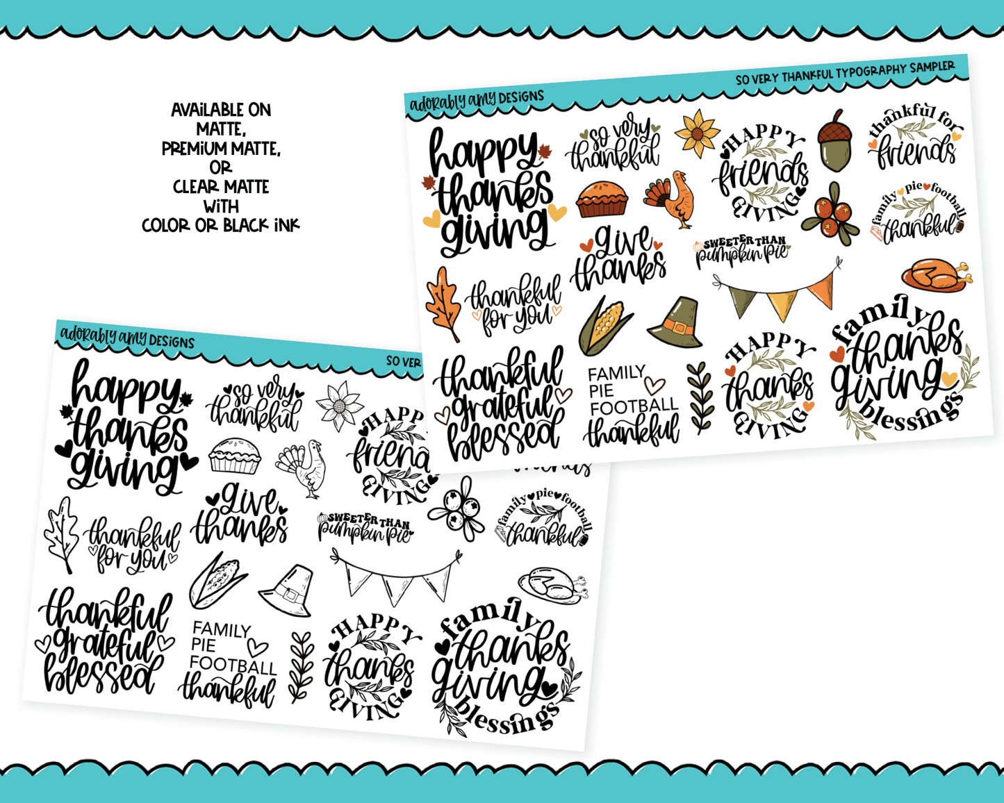 So Very Thankful Typography Sampler Planner Stickers for any Planner or Insert